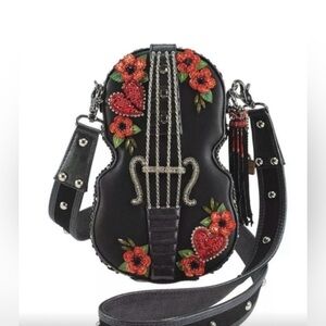 Mary Frances Heart Strings Floral Beaded Embroidered Violin Studded Leather bag